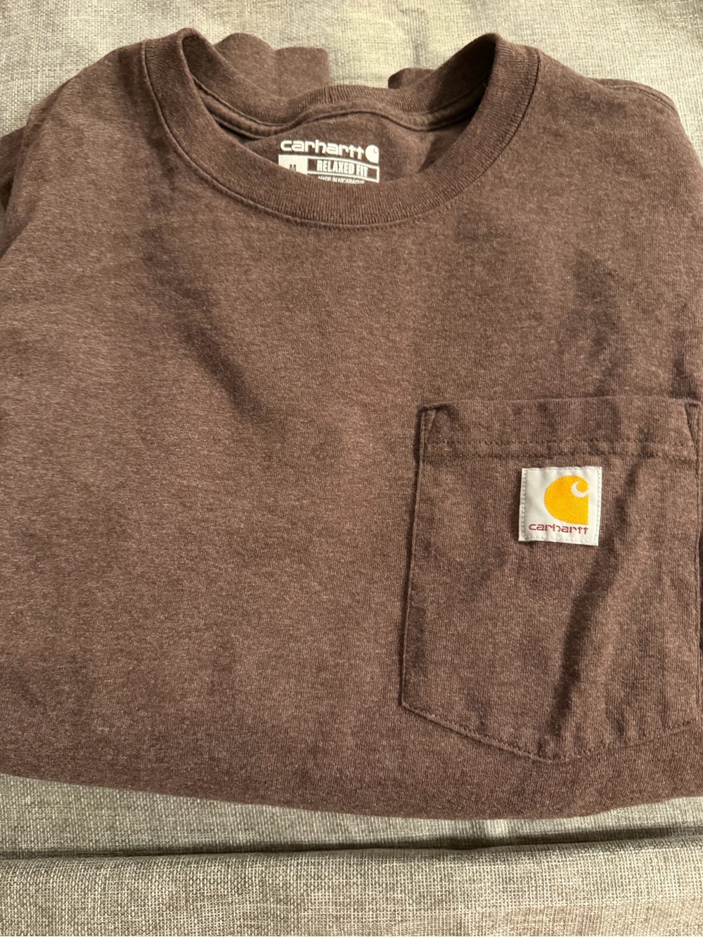 Carhartt Brown Long Sleeve Pocket Tee with Yellow Logo